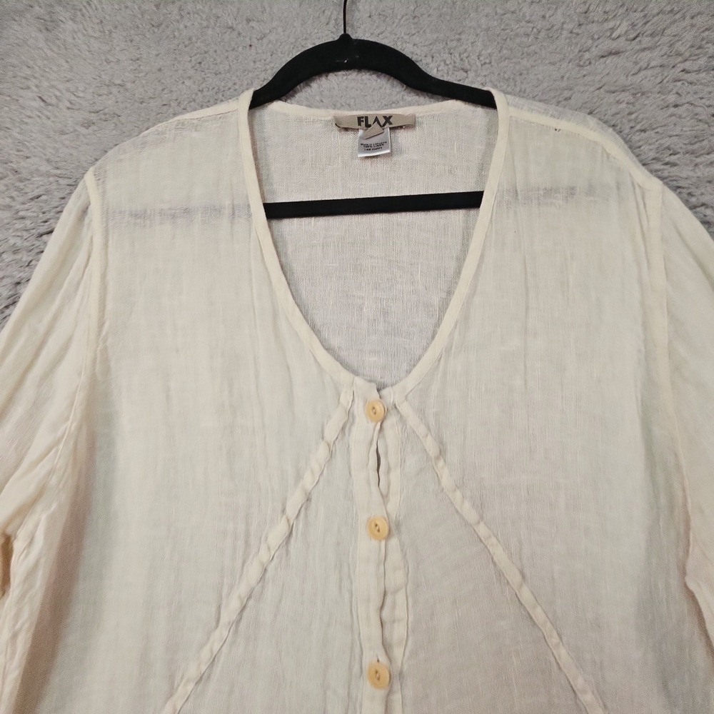 FLAX Blouse Womens L Ivory Lagenlook Coastal Shapely Lightweight Eco Swing - Picture 3 of 13